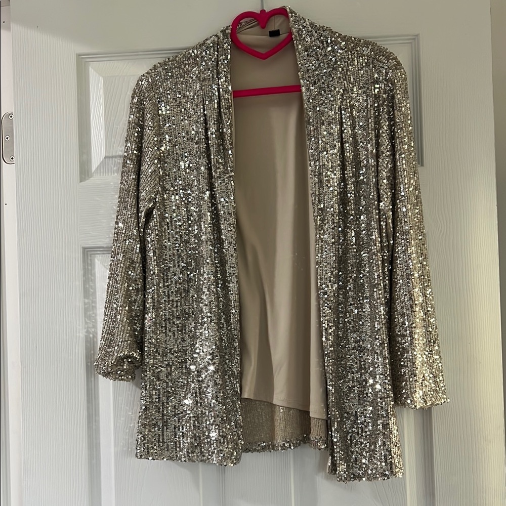 Silver Sequin Open Front Jacket